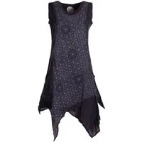 Vishes Midikleid Damen knielanges Kleid Baumwolle Geometrisch Lagenlook Armlos Alternative Bekleidung, Ethno, Hippie, Retro Style