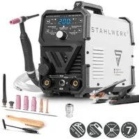 STAHLWERK Inverterschweißgerät 2-in-1 Kombi Schweißgerät DC WIG 200 ST ARC/MMA/E-Hand mit 200 A, 10 - 200 A, Packung}, 10-tlg., Einzelgerät, Kombi DC WIG Schweißgerät mit MMA E-Hand Funktion