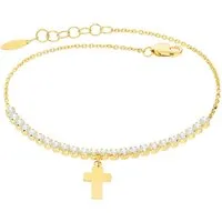 Stella-Jewellery Goldarmband Damen Armband 585 Gelbgold Zirkonia Kreuz Anhänger (inkl. Etui, 1-tlg), Armkette, Goldarmband