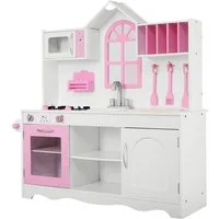 KOMFOTTEU Spielküche Kinderküche, für Kinder ab 3 Jahren, weiß+rosa