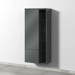 Sanipa 3way Stauraumschrank mit 1 Tür, 1 Auszug und offenen Fächern, Anthrazit-Glanz SF18279