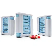 BigDean Pillendose 3 Stück Tablettenbox Weiß 7 Tage Morgens, Mittags, Abends & Nachts (Set, 3 St., Tablettendosenturm), Tablettendosenturm, 7 tage Sortierdosen, BPA-Frei, Lebensmittelecht.