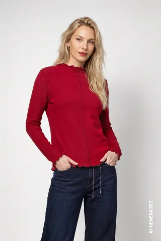 monari - Langarmshirt mit gewelltem Saum red dahlia - Gr. - 46