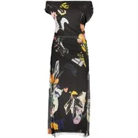 Desigual Partykleid Schwarzes Damenkleid mit Print und U-Boot-Ausschnitt – Lange Kleider