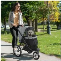 PawHut Hundebuggy Hundewagen klappbar Katzenbuggy mit Kissen und Sicherheitsleinen, (Jogger Hundewagen, 1-tlg), für kleine Hunde & Katzen bis 10 kg, Grau