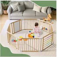 Meulbaty Laufstall Baby Laufgitter, klappbar Holz Laufstall mit Musikalischem (1-tlg), mit flexiblem Moduldesign, 160x160x61cm