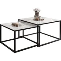 Lookway Couchtisch YOSHI GLASS 2in1 mit schwarzem und weißem Gestell (2er-Set), Breite: 70 cm und 60 cm