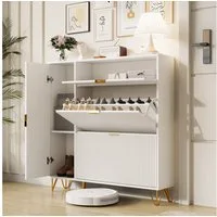 zebery Schuhschrank Schuhregal Schmal Schuhkipper (Set, 1-St., Weiß Schuhkommode mit 2 Klappen und 2 Türen) für 22 Paar Schuhe, für Schlafzimmer, Wohnzimmer, Flur