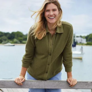 Baumwollmix-Jacke im Waffelstrick für Damen, Damen, size: regular, Braun, Baumwoll-Mischung/Polyester-Mischung, by Lands' End