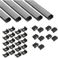 tktrading24 LED-Stripe-Profil 5x A15 LED Profil 2m - Schwarz inkl. Abdeckung, Halter & Endkappen