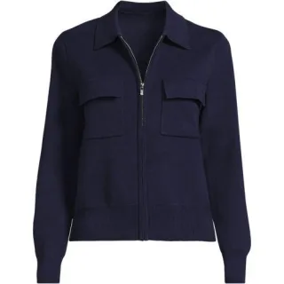 Feinstrick-Blazer mit Reißverschluss für Damen in Petite-Größe, Damen, size: petite, Beige, Baumwolle, by Lands' End