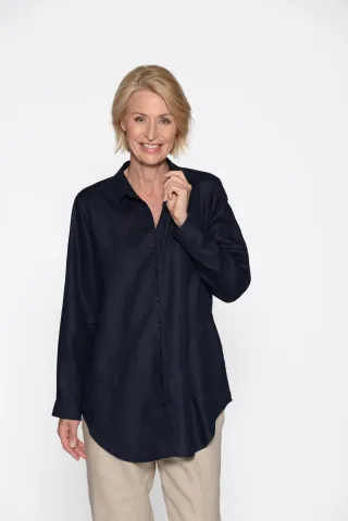 CLARINA - Longbluse, Hemdkragen, 1/1 Arm marine - Gr. - 36