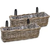 Spetebo Balkonkasten Rattan Balkonkasten natur (Set, 2 St., Holz Blumenkasten), Weide Pflanzkorb mit Halterung