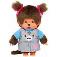 Monchhichi Plüschfigur Mädchen im Katzen-Kleid mit Zöpfen 20 cm Monchhichi Puppe Fashion