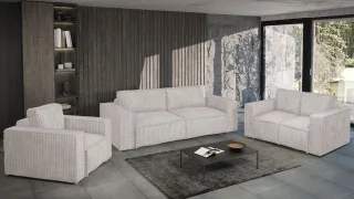 Sofaset Designersofa VAJANA 3-2-1 Stoff Tilia Creme