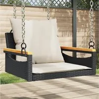 vidaXL Sessel, Hängesessel mit Kissen Schwarz 63x62x40 cm Poly Rattan