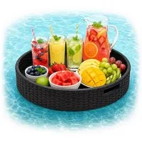 relaxdays Tablett Schwimmendes Tablett für den Pool, Aluminium, schwarz, 60 cm