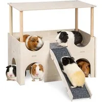 JOYOLEDER Kleintierkäfig Meerschweinchen Haus Mit Rampe: Meerschweinchen Spielzeug Zubehoer, - Meerschweinchen Versteck Aus Holz für Kleine Haustiere Zwerghamster