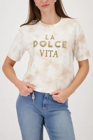 monari - T-Shirt mit Batik-Muster biscotti gemustert - Gr. - 44