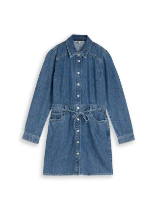 Denim Tom Tailor - Mini-Jeanskleid in Blusenoptik clean mid stone blue denim - Gr. - S