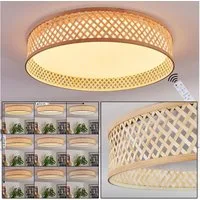 hofstein Deckenleuchte Deckenlampe im Boho-Design aus Metall/Bambus/Kunststoff in Weiß/Natur, ohne Leuchtmittel, Deckenleuchte dimmbar, Fernbedienung, Memory-Funktion, CCT einstellbar