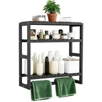 TUWENA Badregal Badezimmerregal 3Etagen Standregal Bambus Badregal verstellbar Schicht, Platzsparend Hängeregal Wandregal Ständer,Handtuchhalter für Bad,Küche