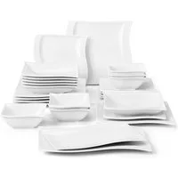 MALACASA Geschirr-Set Tafelservice FLORA für 6/4 Personen Marmor Geschirrset (26-tlg), 6 Personen, Porzellan