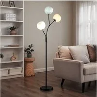 STANBOW Stehlampe Stehleuchte mit Glas-Schirm und Metallfuß, LED wechselbar, mit Fußschalter, G9, für Wohnzimmer & Essbereich, Industrie-Design