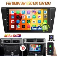 ESSGOO 9'' DAB+ Für BMW 3er E90 E91 E92 E93 Carplay Android15 GPS WIFI BT 4.1 Navigationsgerät (Carplay Android Auto Bluetooth EQ USB GPS Navi WIFI Touchscreen)