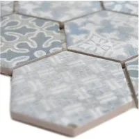 Mosafil Mosaikfliesen Keramikmosaik Retro Fliesen Lawinia Hexagon, Keramik 28.100x32.500, grau-blau, Verlegefertig auf ein Netz geklebt - Frostsicher - Wasserfest
