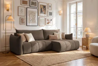 Ecksofa Schlafsofa ONTARIO in Stoff Poso Braun Ottomane Rechts
