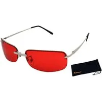 Rennec Sonnenbrille Rechteckig Schmal Gläser Rot Getönt UV400 mit Brillenbeutel Stabiles Edelstahl Gestell, Randlose Gläser, Frameless