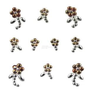 YOU Nails Nail Art Tattoo Design Nagel Aufkleber 3D Maniküre 1 Bogen 10 Sticker - Flowers - white / gold