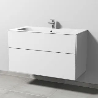 Sanipa 3way Keramik-Set Finion Keramik-Waschtisch und Unterbau mit 2 Auszügen, Weiß-Soft BR40143