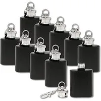Flanacom Flachmann Mini Schlüsselanhänger Schwarz Silber Grün Edelstahl, Klein 1oz (30ml) Geschenke für Männer Adventskalender, 10 x 7 x 7 cm