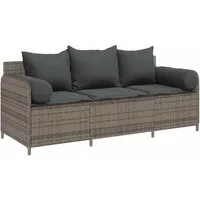 vidaXL Loungesofa Gartensofa mit Kissen 3-Sitzer Grau Poly Rattan, 1 Teile