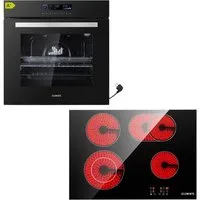 KB Elements Backofen-Set Einbaubackofen 60 cm mit 4-Zonen Glaskeramik Kochfeld 60 cm, mit 2-fach-Teleskopauszug, AQUA CLEAN, Einbaubackofen Full Touch mit 15 Funktionen, Air Fry Funktion