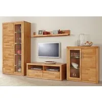 OTTO home Wohnwand Logo,Fronten Massivholz,Korpus Holzwekstoff,viel Stauraum, (Set, 4-St), Türen und Schubladen, bei TV Teil Kabeldurchführung,FSC