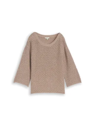 Tom Tailor - Loose Fit Strickpullover mit Lochmuster soft taupe grey - Gr. - XXL