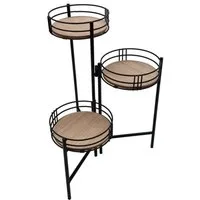 Spetebo Blumenständer Metall Blumentopfständer schwarz - 40 x 32 cm (Stück, 1 St., Blumentopf Ständer), klappbare Etagere mit 3 Holz Ablagen