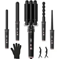 AIBISTAR Lockenstab 5in1 Multifunktions-Lockenstylist 9-32mm, 80-230℃ regelbar, LCD Digitaldisplay,Automatic Lock,Für Zuhause und Reisen geeignet