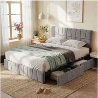 zebery Stauraumbett Polsterbett Doppelbett Mit 4 Schubladen (Packung, 1-tlg., Jugendbett), 160x200 cm,Mit Kopfteil und Bettgestell,Samtstoff,Grau