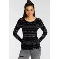 KangaROOS Langarmshirt sehr figurbetonte Passform, mit Zick-Zack-Muster, aus 100% Baumwolle