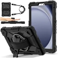 Wigento Tablet-Hülle für Samsung Galaxy Tab A11 Hybrid Halter & Schultergurt Schwarz, Hybrid Schutzhülle Smart Case Cover mit Schultergurt
