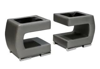 Nako Nachttisch DORO 43x41cm Kunstleder Grau inkl. ESG Glas