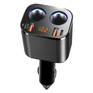 4-in-1 USB PD Car Charger Adapter 2USB-A+2USB-C+2 CigaretteLighter Support PD QC3.0 Fast Charging with Orange LED for iP