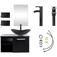 Puluomis Badezimmer-Set mit Spiegel, Badezimmerschrank mit 2 Regale ohne/mit Waschbecken Set