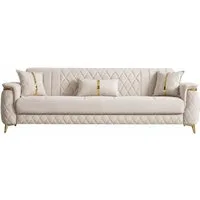 Villa Möbel Sofa Pasadena, 3-Sitzer 1 Teile, Beige 3er Sofa Schlaffunktion durch aufklappbare Sitzfläche