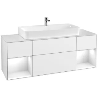Villeroy und Boch Finion Waschtischunterschrank G211GFGF 160cm, Abdeckplatte white matt, Emotion, Regale Glossy white lacquer, Glossy white lacquer