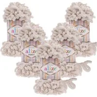 Alize 5 x ALIZE Puffy 599 Bone Häkelwolle, 9 m (Wolle), Babywolle Chenillegarn Handstrickgarn Fingerhäkeln Amigurumi